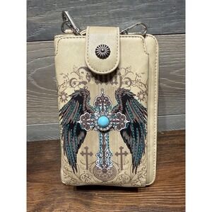 Montana West Crossbody Wallet Purse Womens One Size Beige Faith Cross Wings